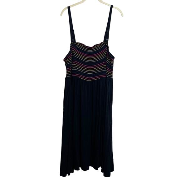 Torrid Super Soft Knits Womens Sundress Sz 3X Black Multicolor Smocking Pockets - Picture 1 of 7